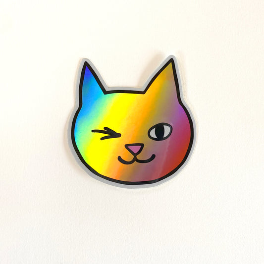 Winky Cat Sticker - Rainbow