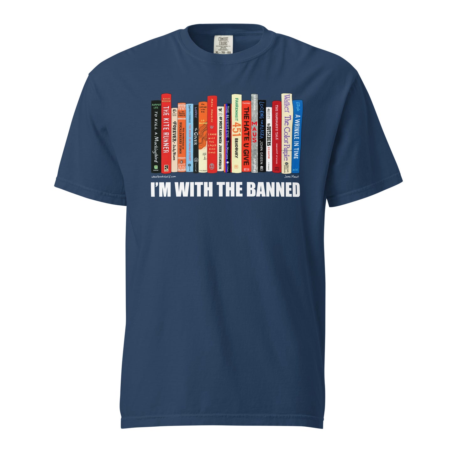 I'm With the Banned T-Shirt by Jane Mount – a literary graphic tee celebrating banned books. Soft, comfortable, and perfect for book lovers who support the freedom to read.