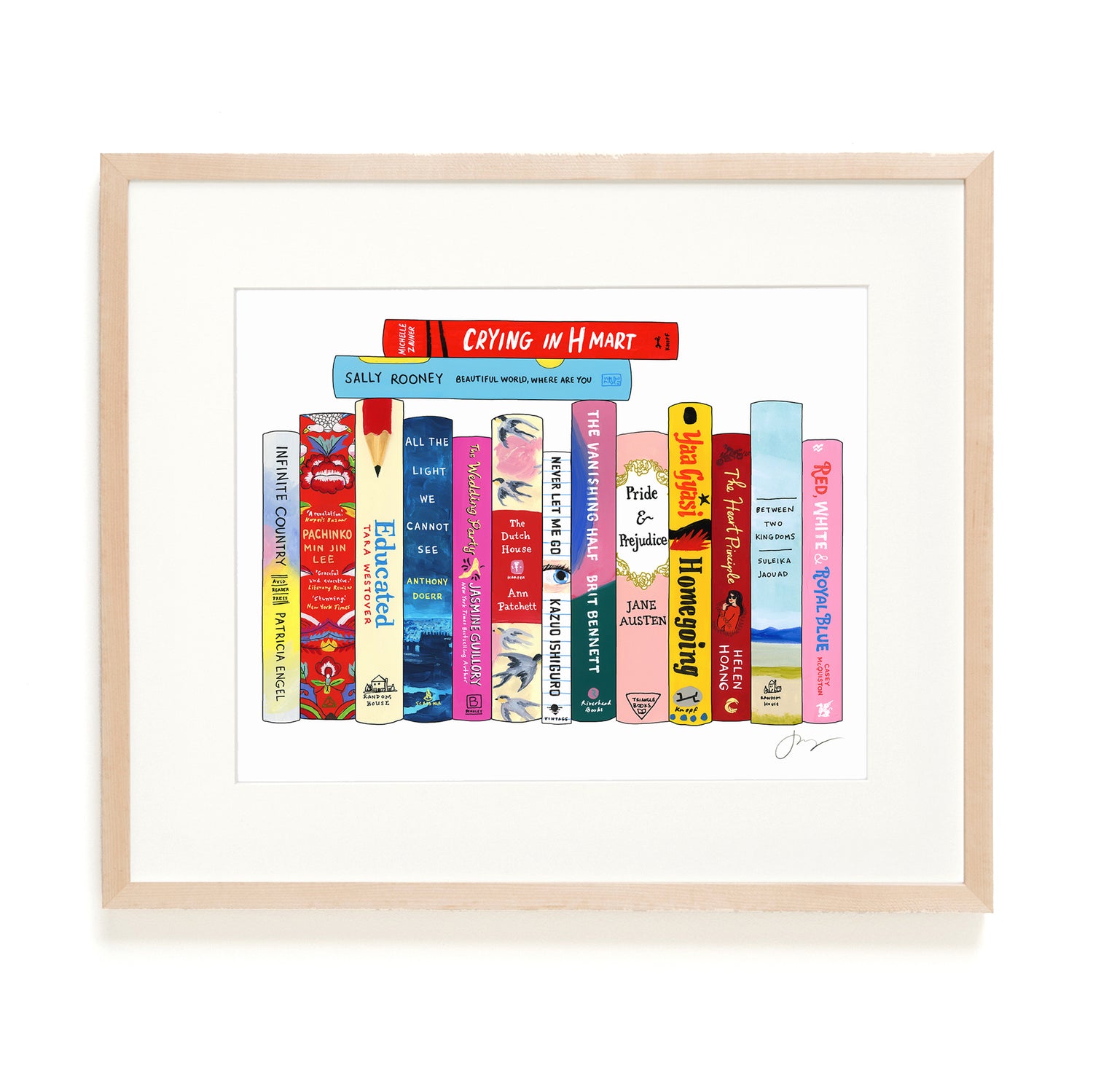 Custom Ideal Bookshelf Print by Jane Mount – a personalized art print featuring an illustrated bookshelf featuring your favorite books. A unique, museum-quality gift for booklovers and readers.